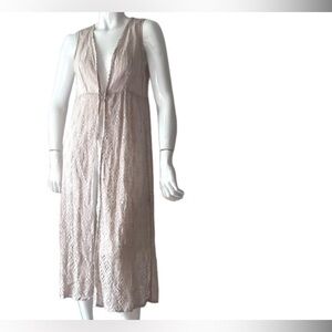 Valentina Naldi Linen Coverup Beige open Longline Duster Italy Cream Lace Dress